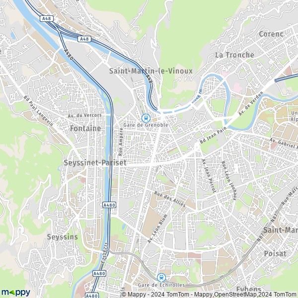 La carte pour la ville de Grenoble 38000-38100